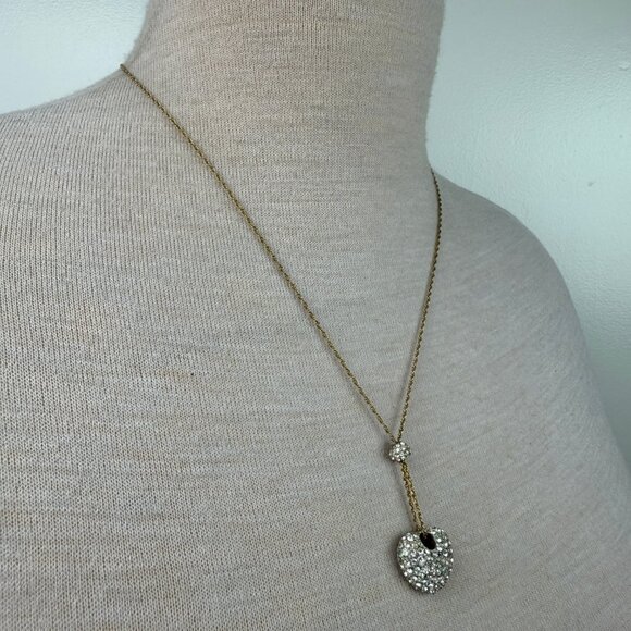 Gold Tone Pave Rhinestone Heart Pendant on Chain 21" - Picture 3 of 5